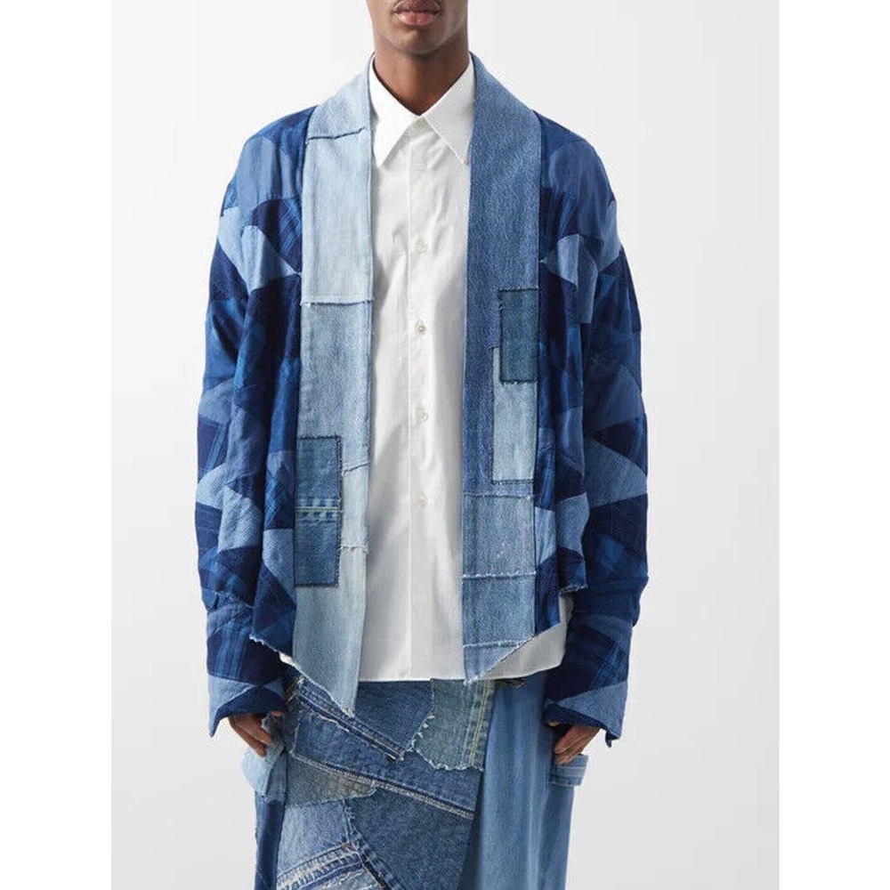 GREG LAUREN Patchwork upcycled denim jacket Overshirt Distressed size 1